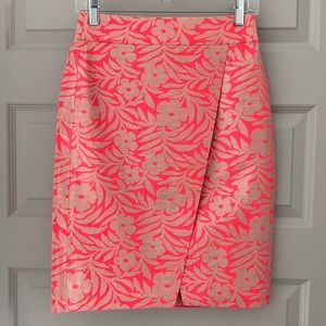 J Crew neon pink and beige floral pencil skirt